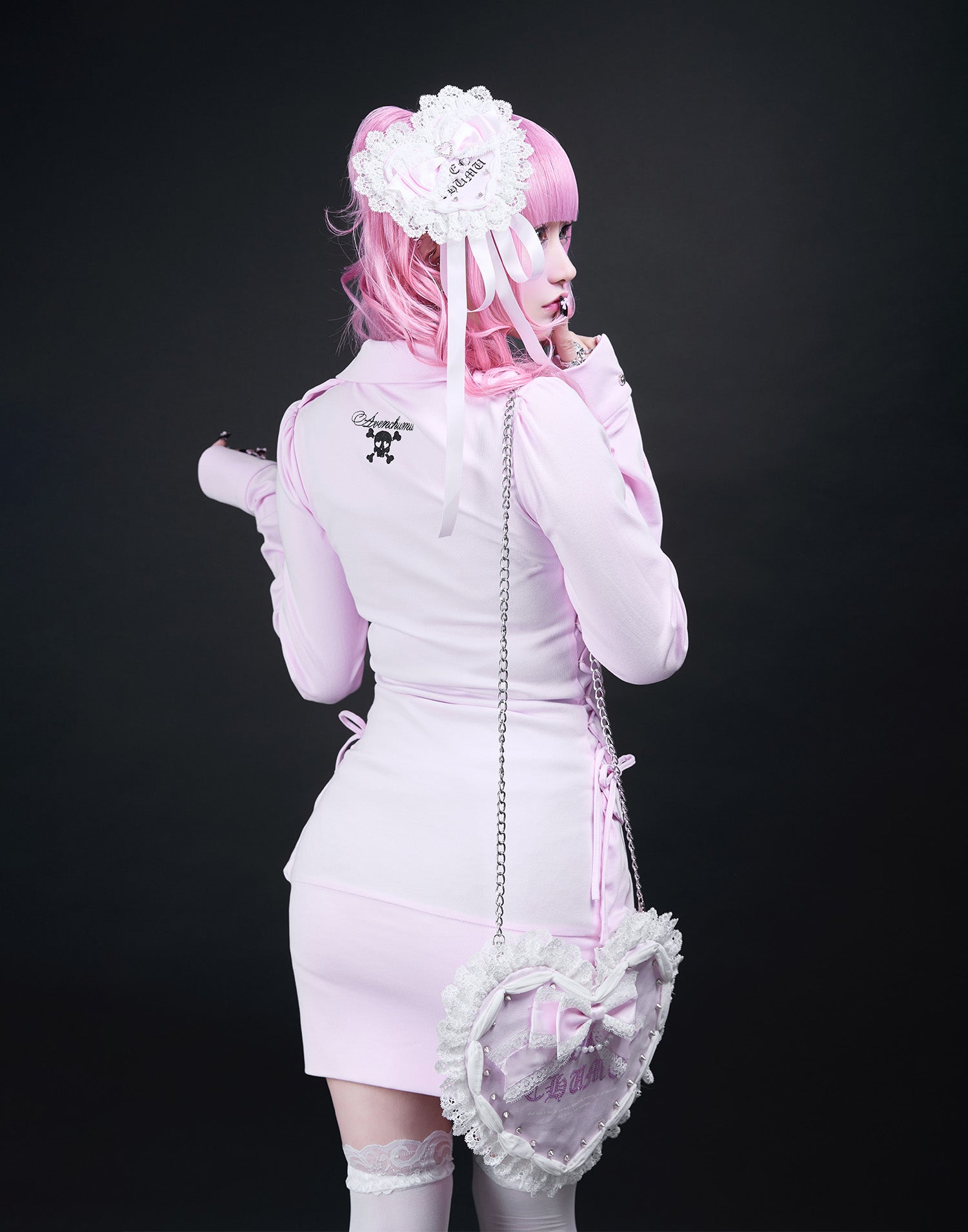 AVENCHUMU Zip-up shirt collar shirring one-piece