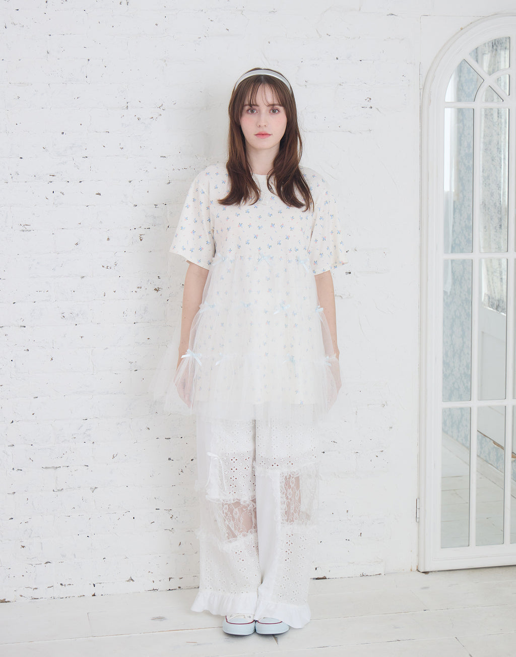 Lolime patchwork lace frill pants