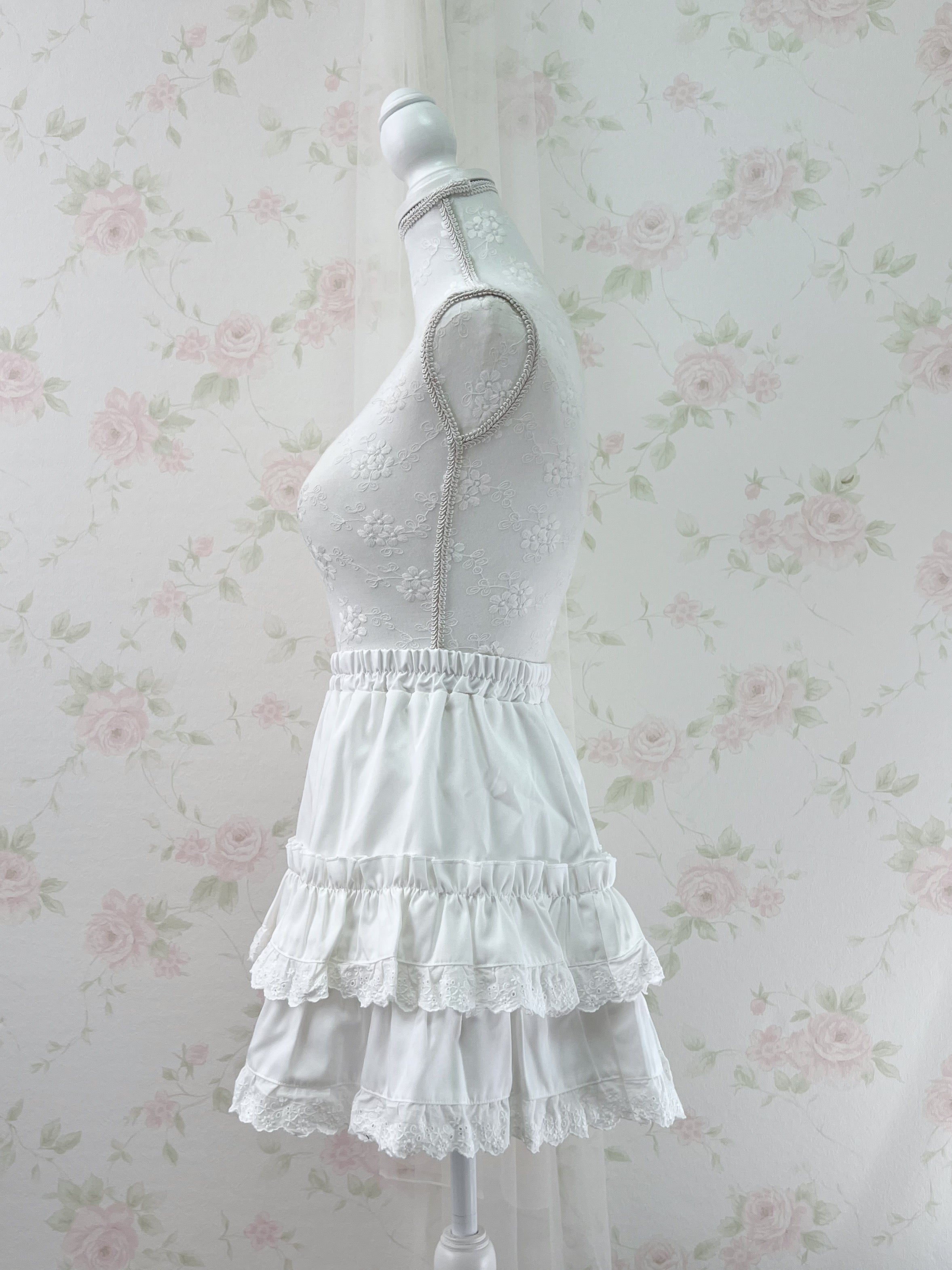 Cotton Lace Hem Skirt (White)