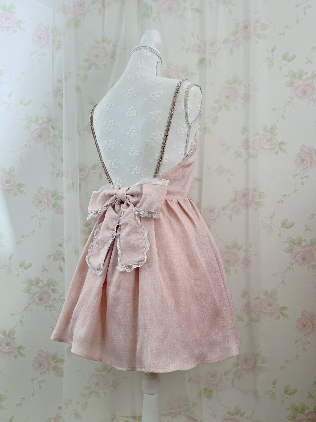 Ank Rouge Crystal Stone Strap Tweed Dress (Pink)