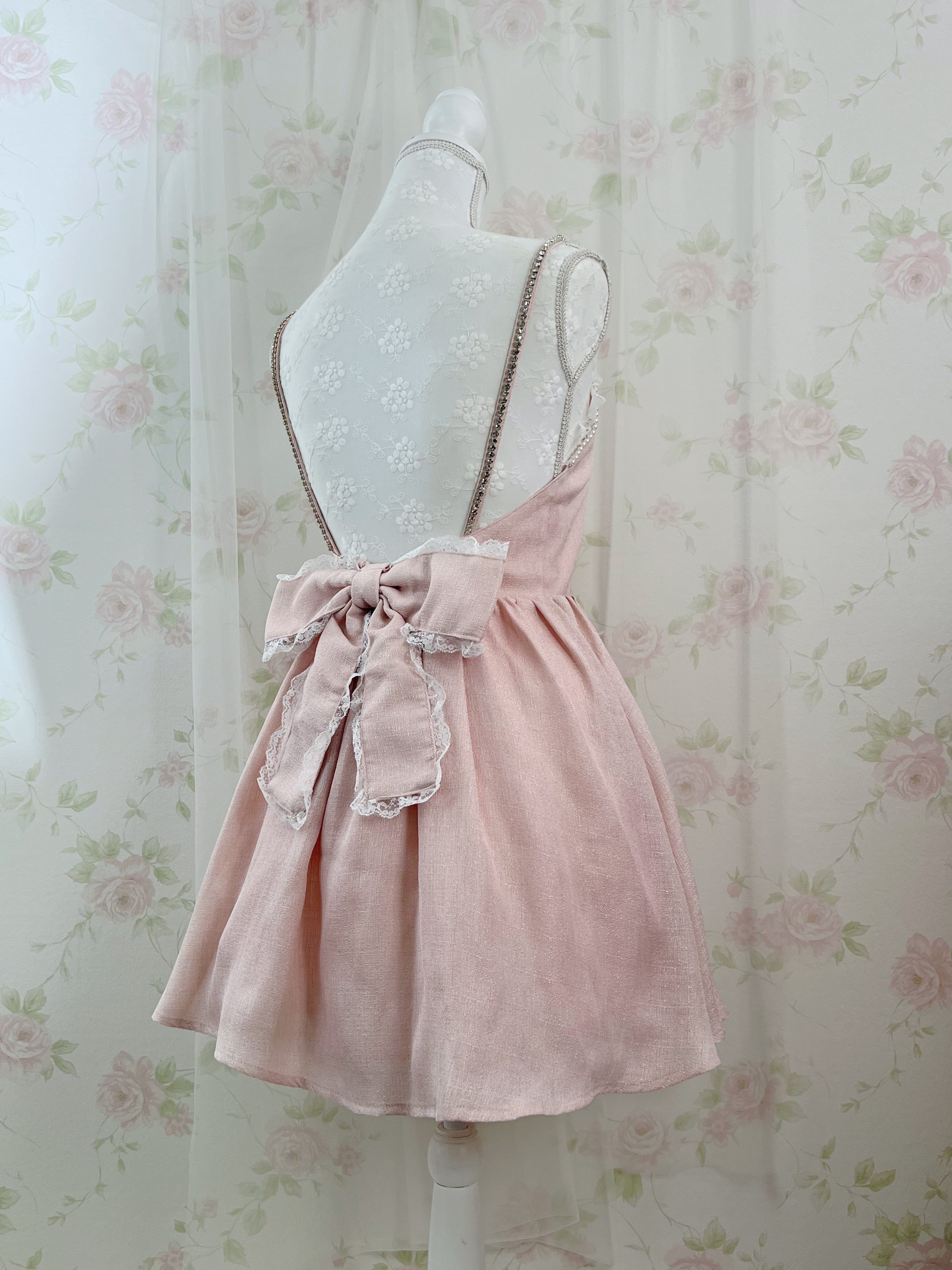 Ank Rouge Crystal Stone Strap Tweed Dress (Pink)