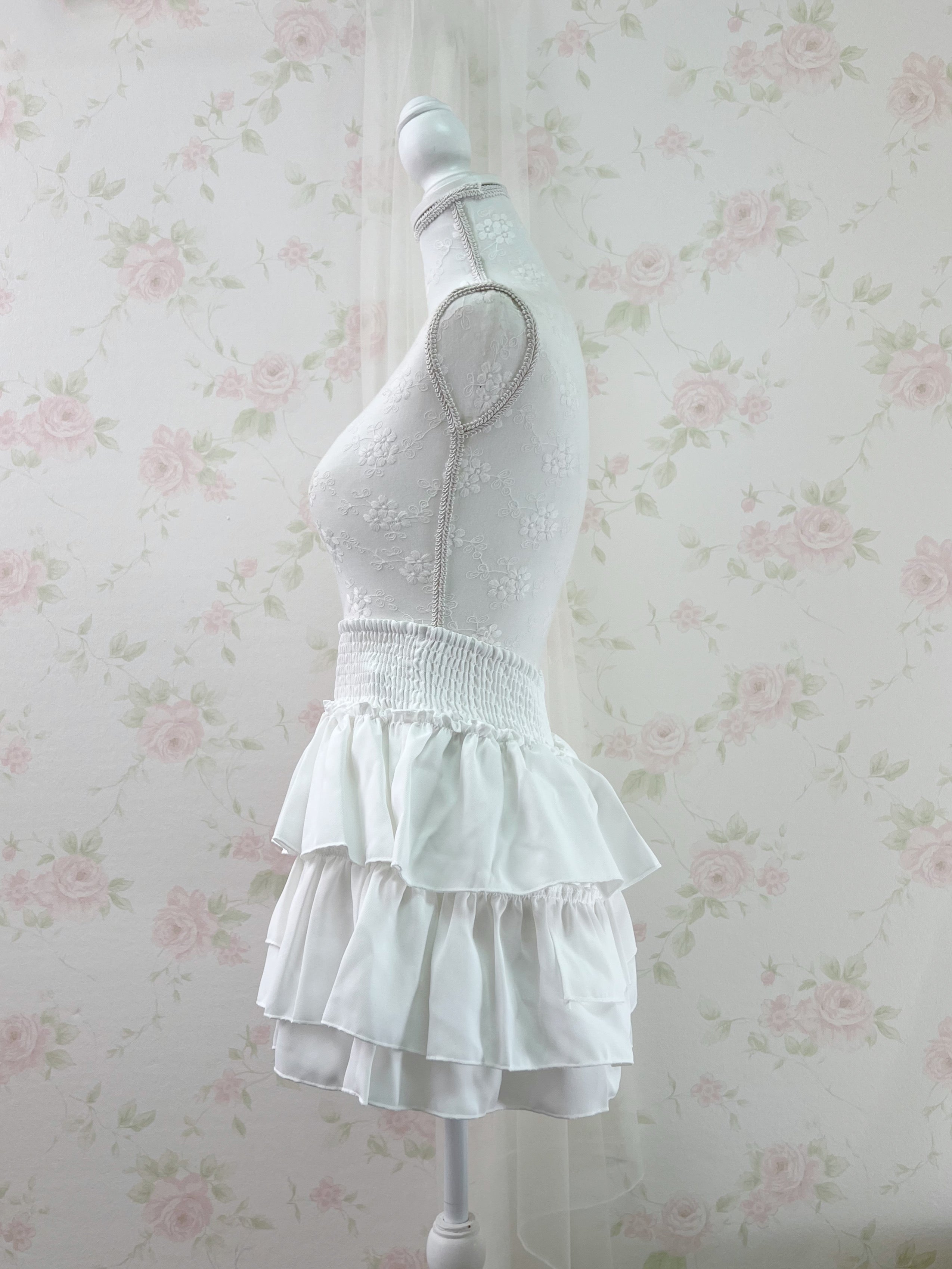 High Waist Tiered Skirt (White)