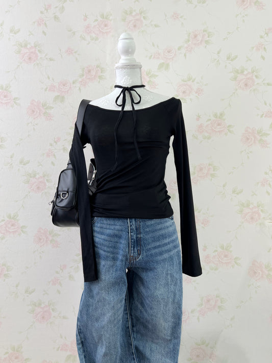 GRL Choker Off Shoulder Side String Top