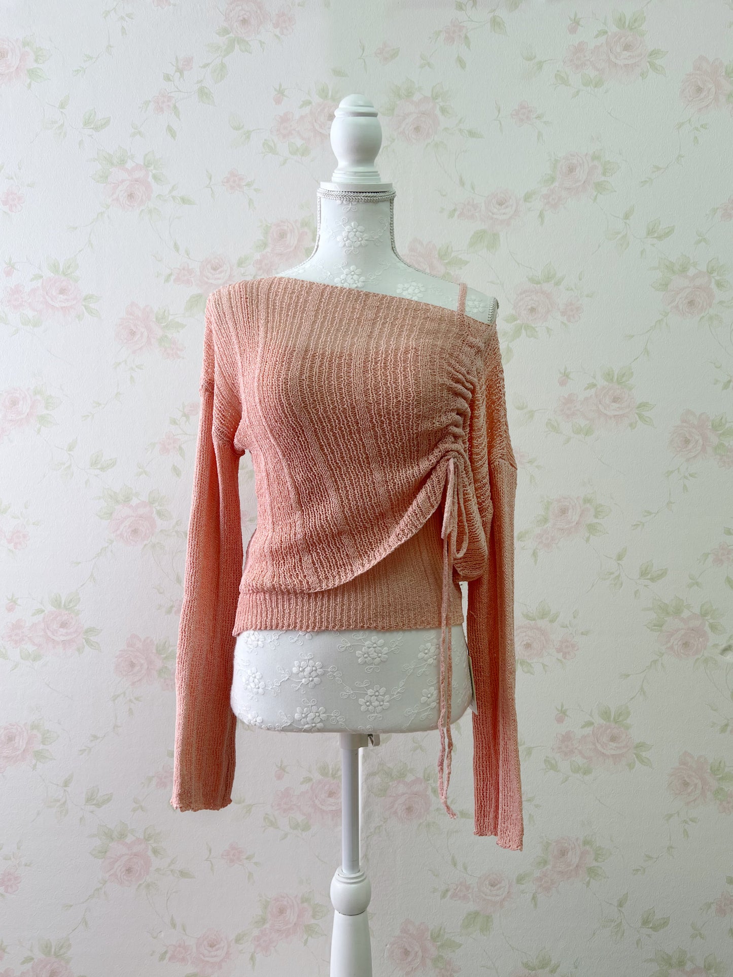 GRL Side String Knit Top Camisole Set (Peach Pink)