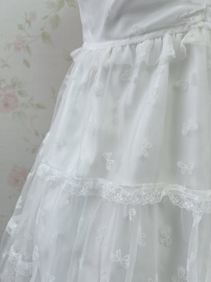 Ank Rouge Bow Patterned Pearl Strap Dress (Pure White)