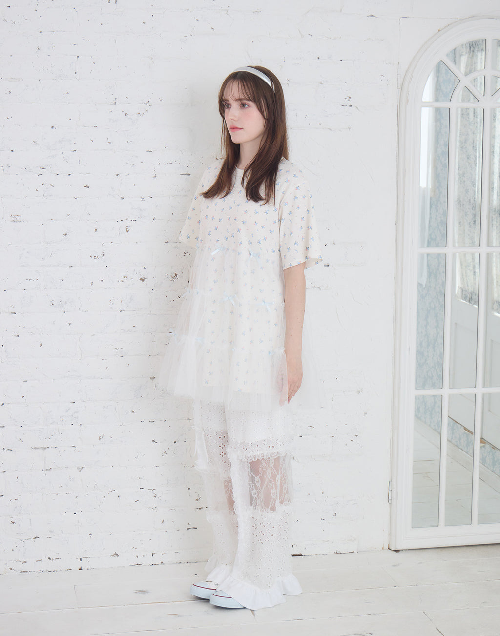 Lolime patchwork lace frill pants