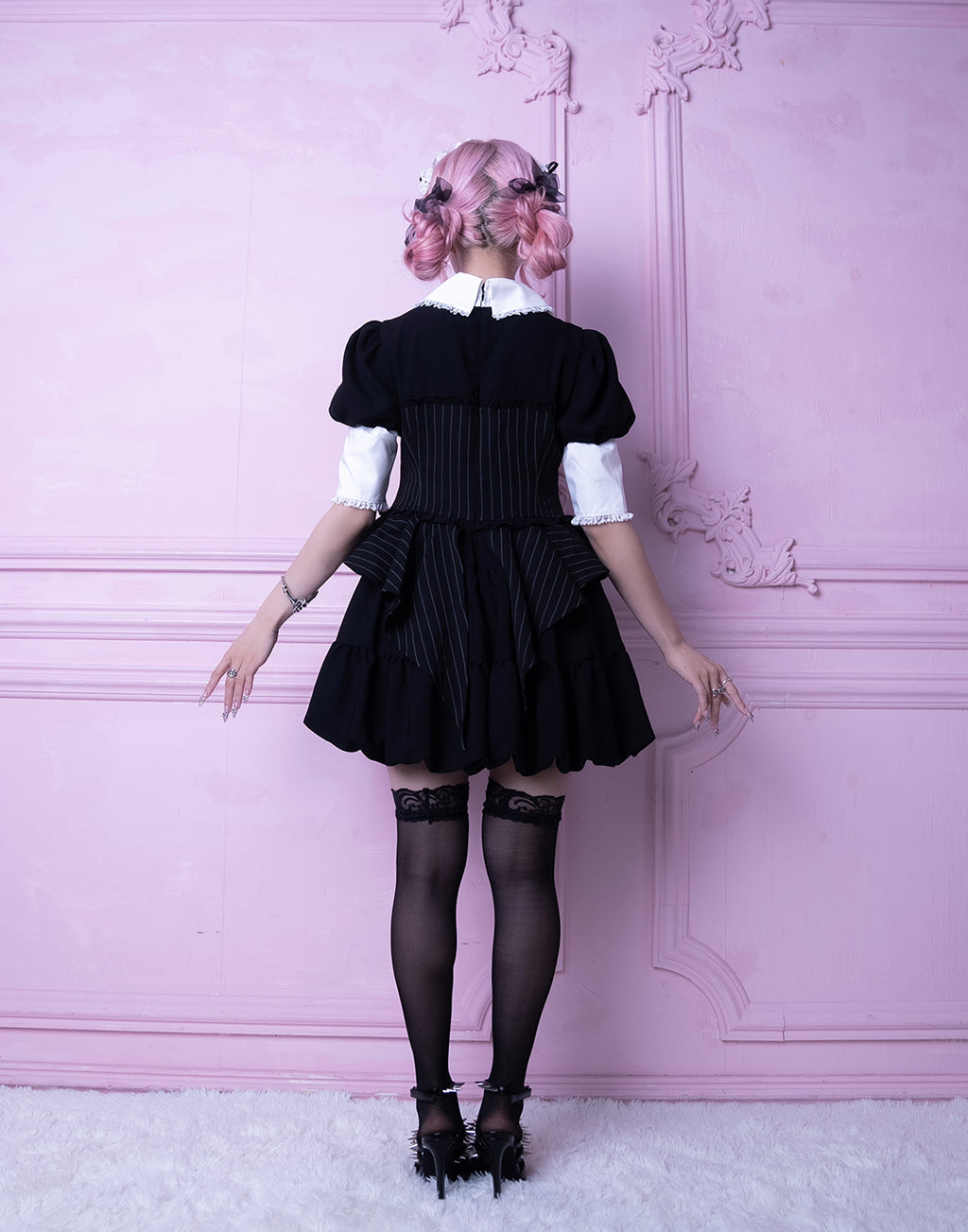 <Deliver in Late September> AVENCHUMU Stripe ruffle frill corset balloon one piece