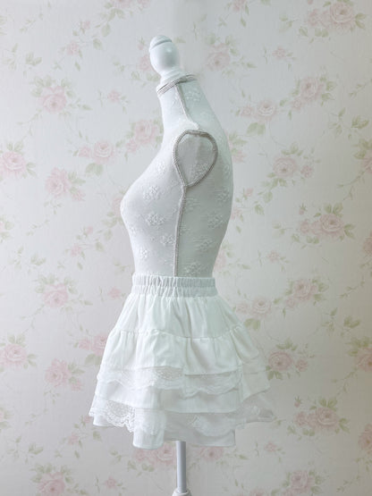 (10% OFF) GRL Multiple Layered Lace Hem Skirt (White)