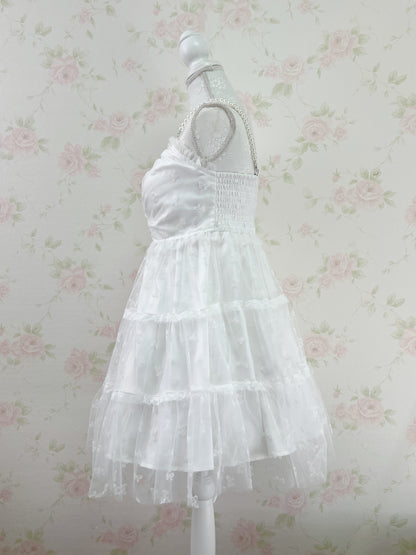 Ank Rouge Bow Patterned Pearl Strap Dress (Pure White)