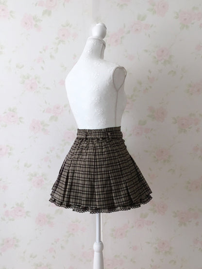 Honey Cinnamon Checked Belt Skirt (Brown)