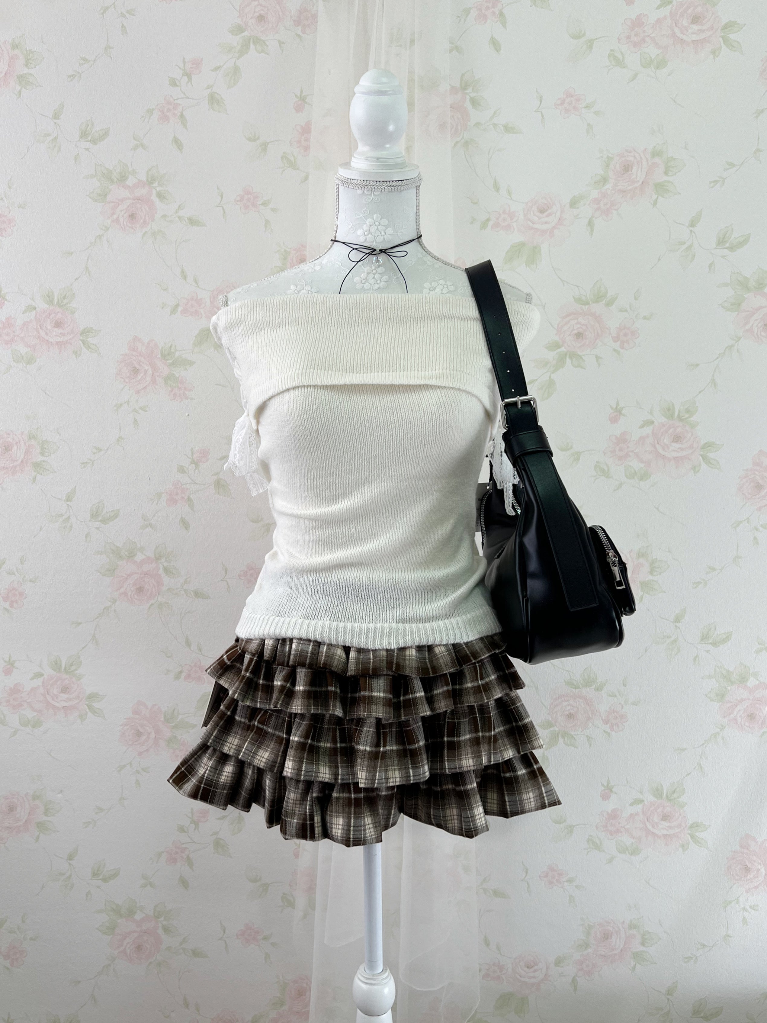 Lacy Side Laced Up Knit Top (Ivory)