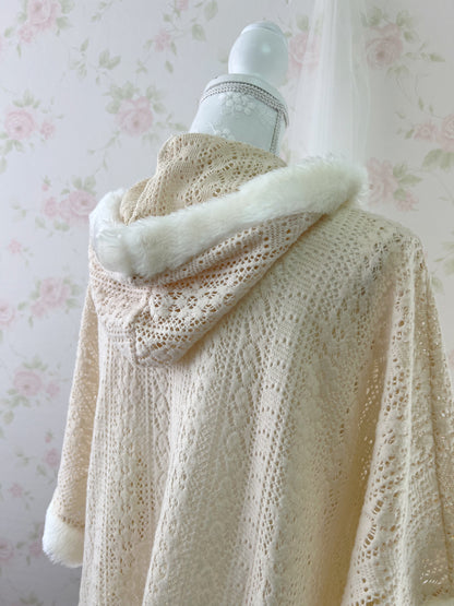Ribbon Pocket Pom Pom Poncho (Beige)
