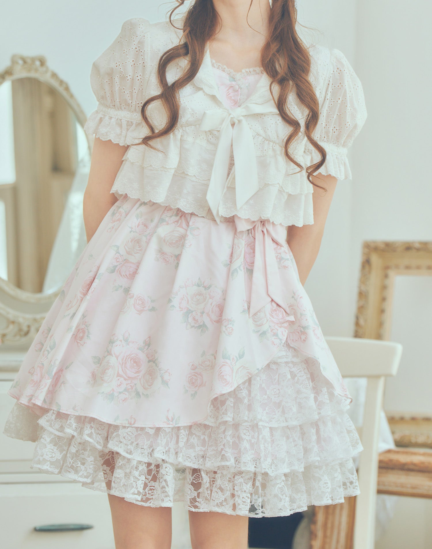 (Pre-order) mellfy memory Lovely cotton lace bolero blouse
