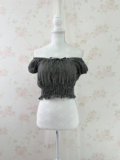GRL 2 Way Gingham Checked Cotton Blouse (Black)