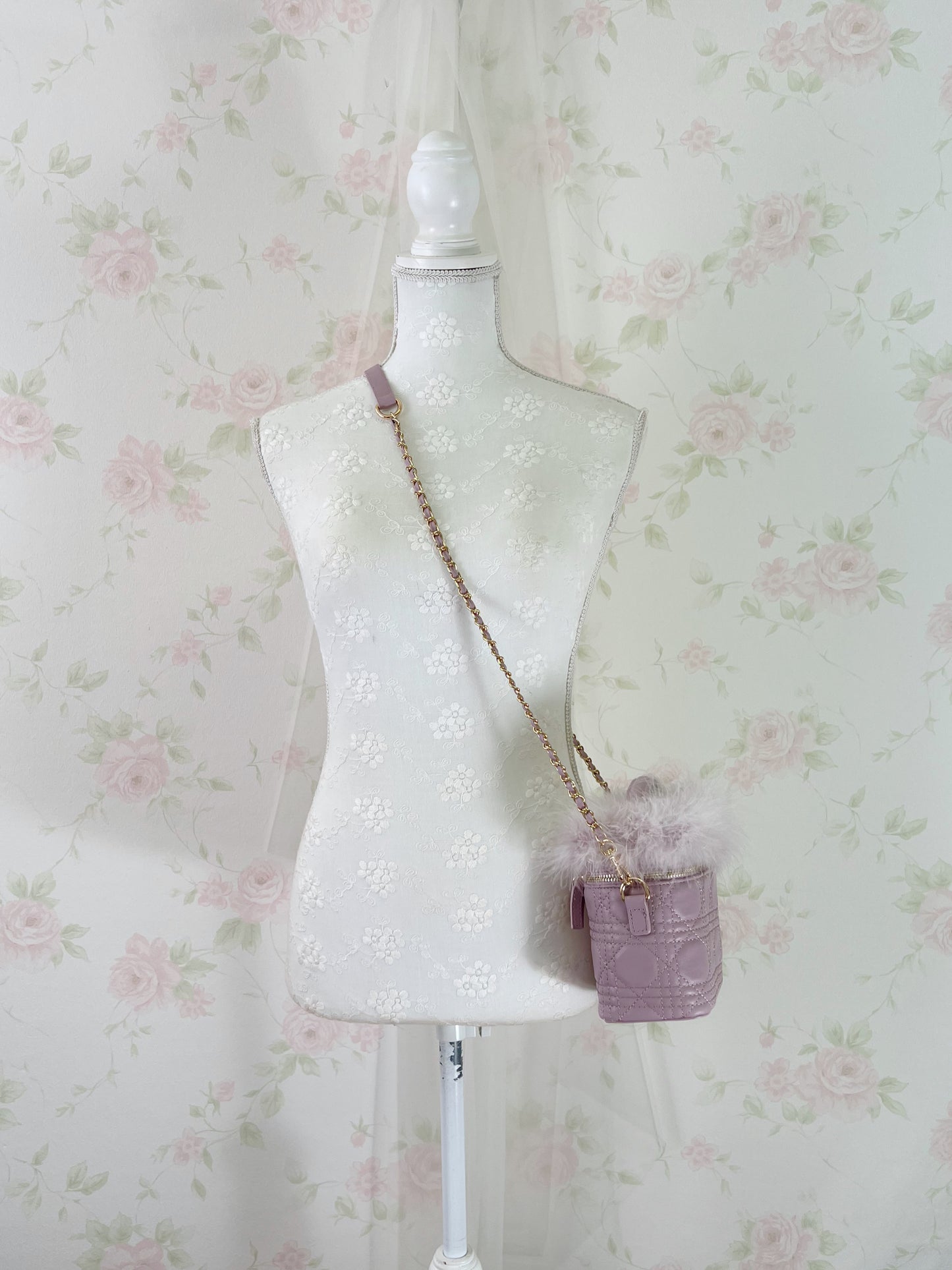 Quilting Fur Shoulder Bag (Purple Pink)