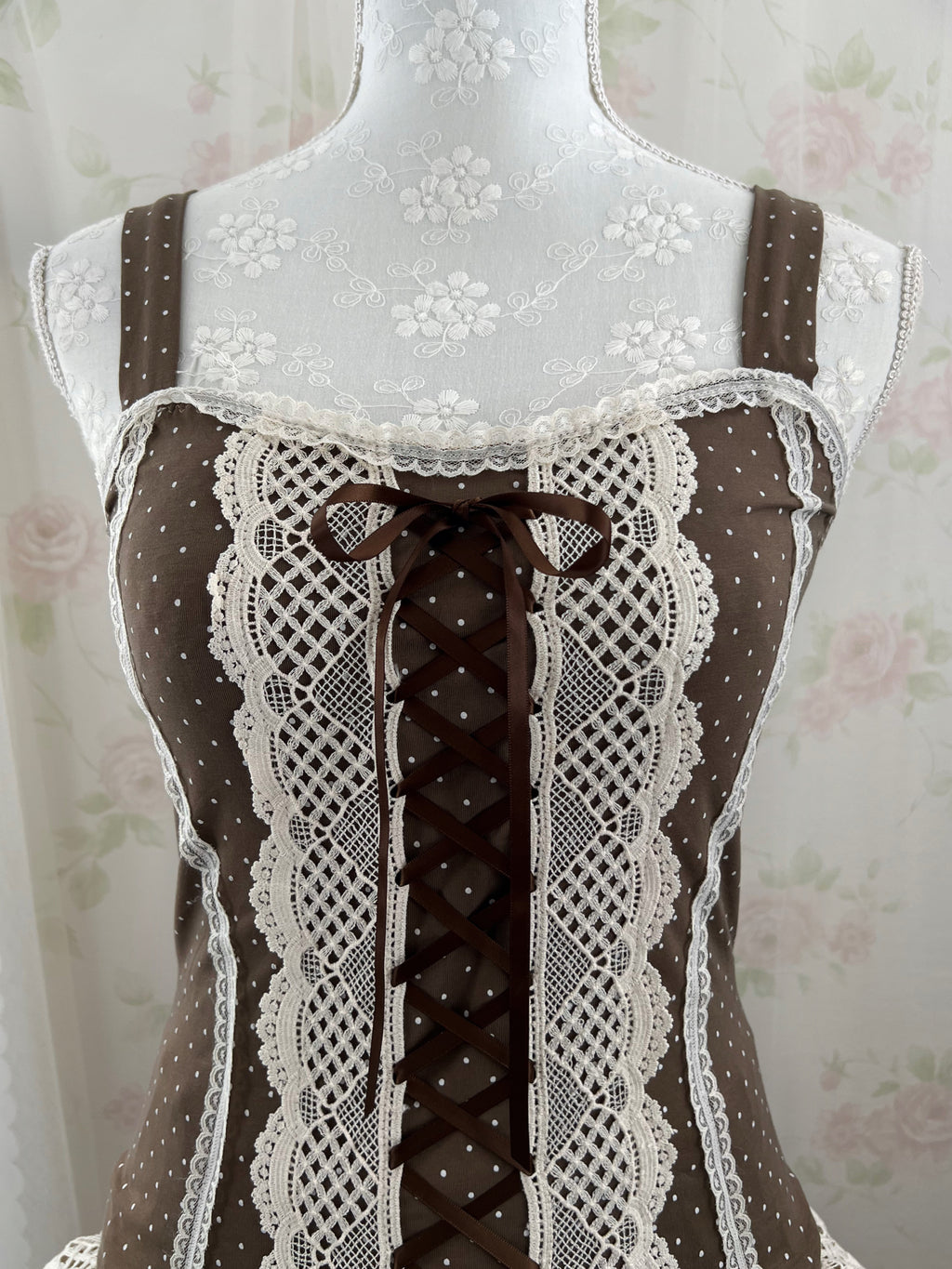 (Pre-order) passion room Laced Up Polka Dot Camisole