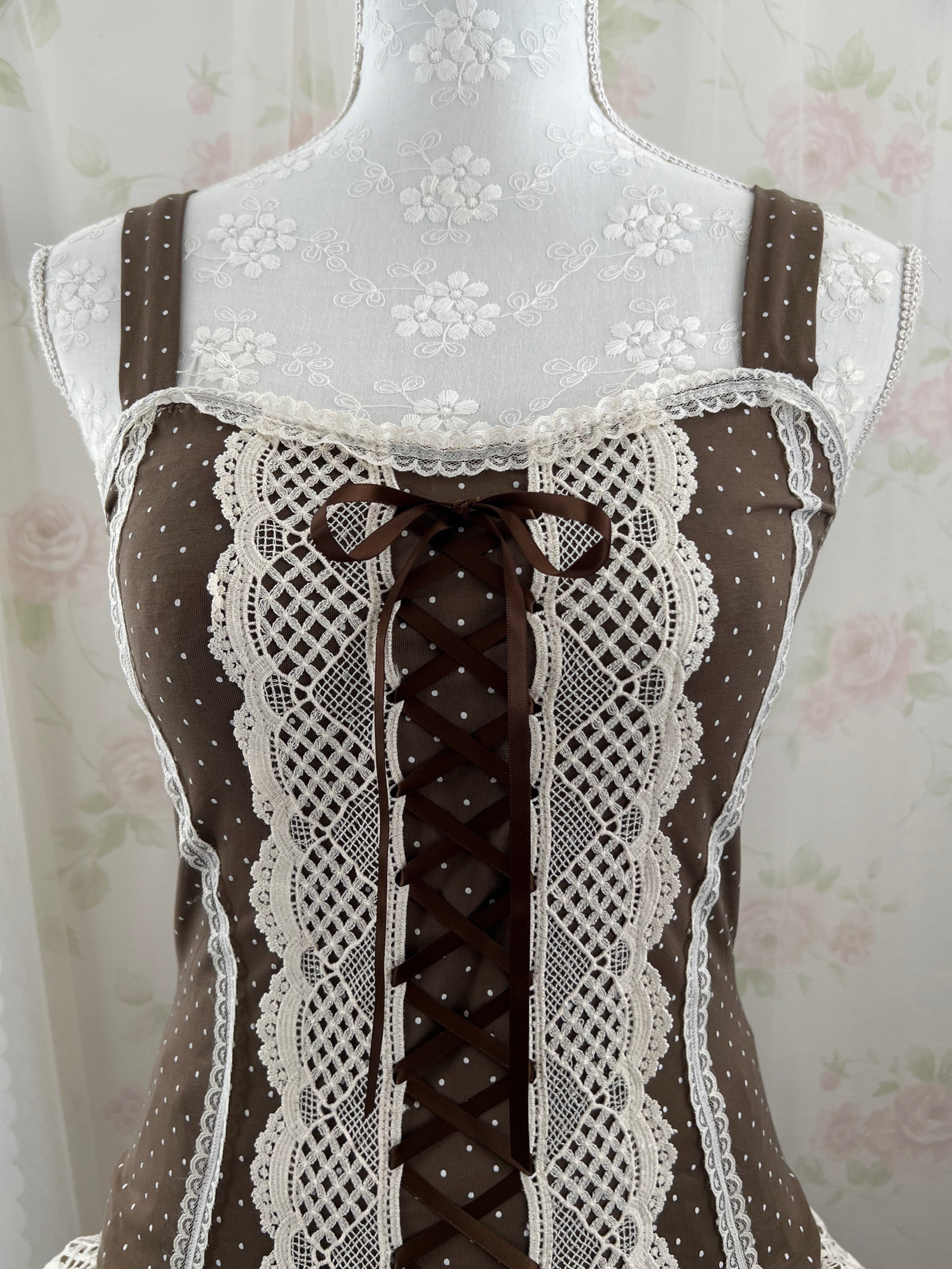 (Pre-order) passion room Laced Up Polka Dot Camisole