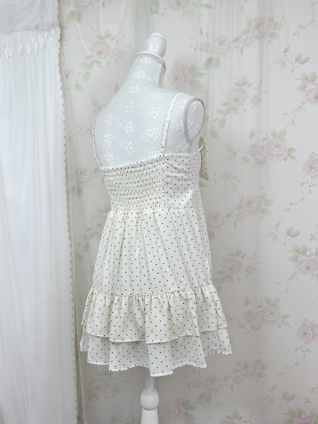 Polka Dot Big Bow Camisole Dress(Ivory)