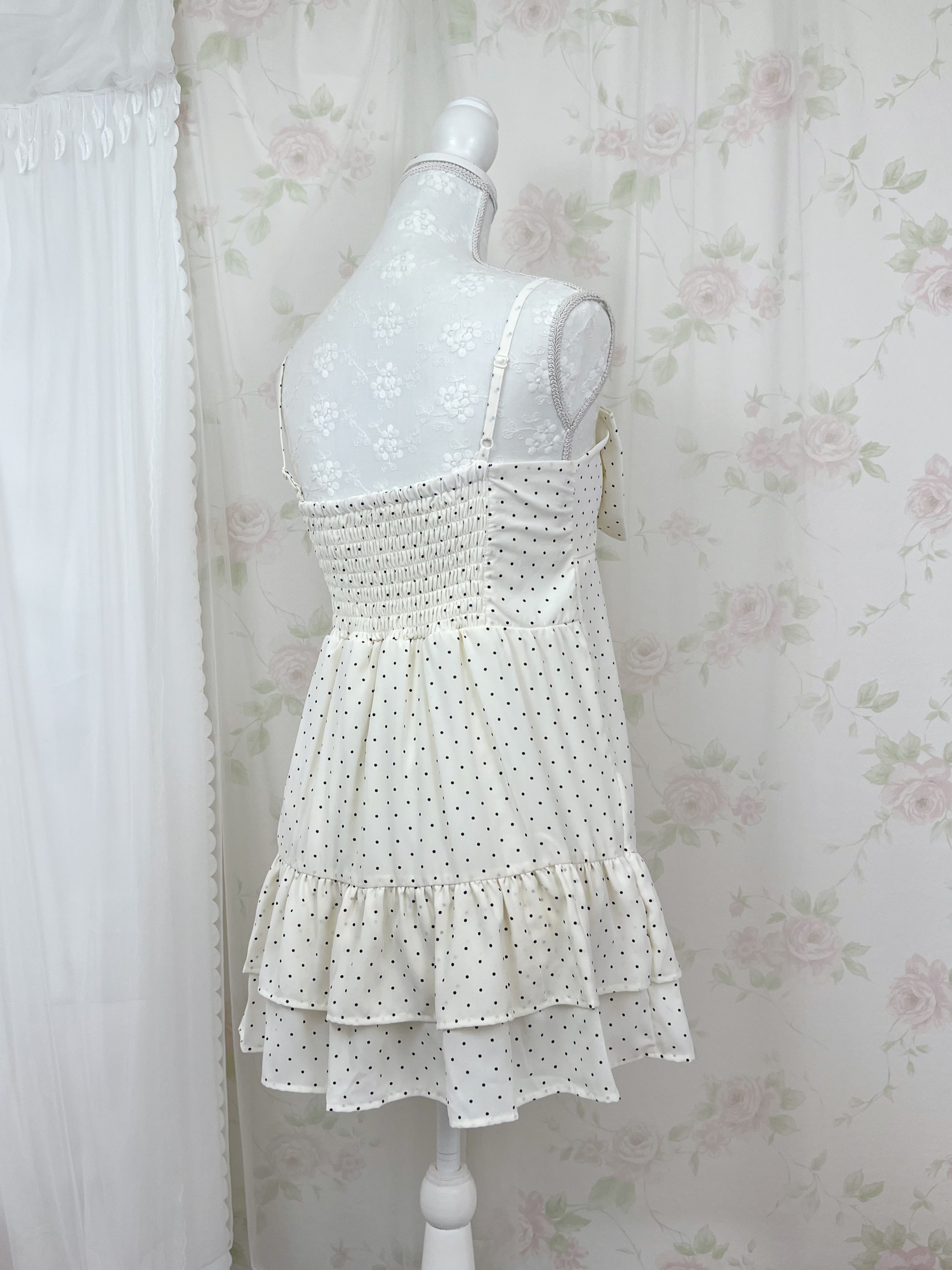 Polka Dot Big Bow Camisole Dress(Ivory)