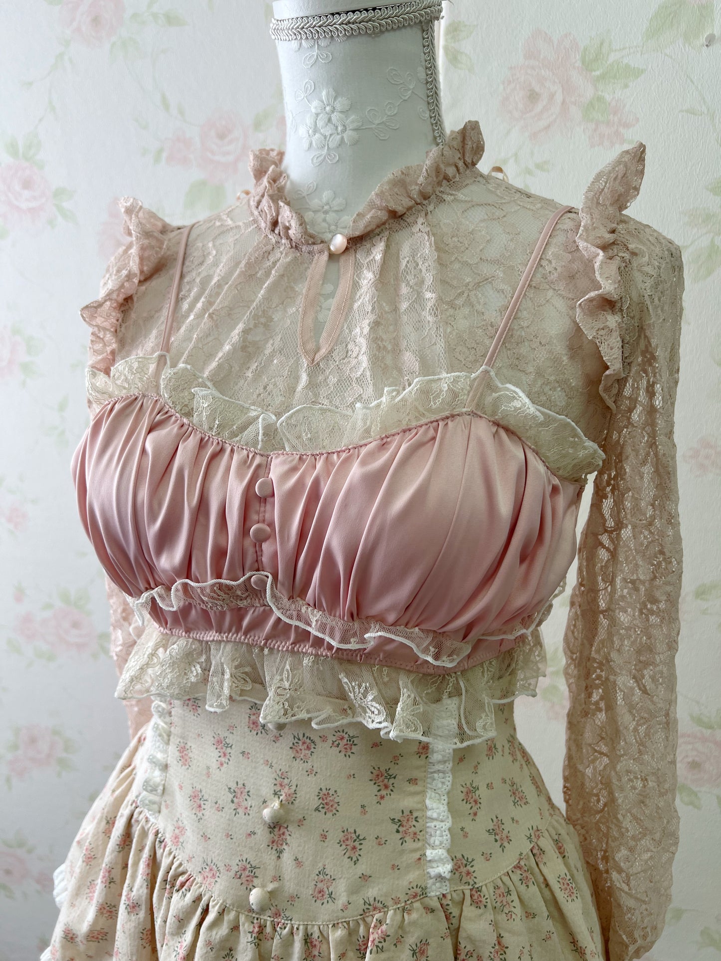 Satin Lace Bustier (Pink)