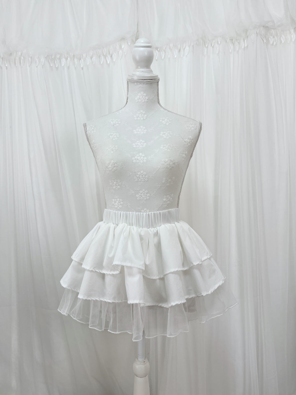 Tulle Hem Tiered Skirt (White)