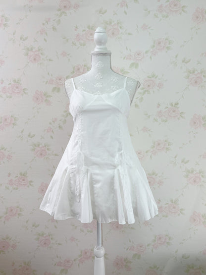 GRL Side Lacy Bow Camisole Cotton Dress (White)