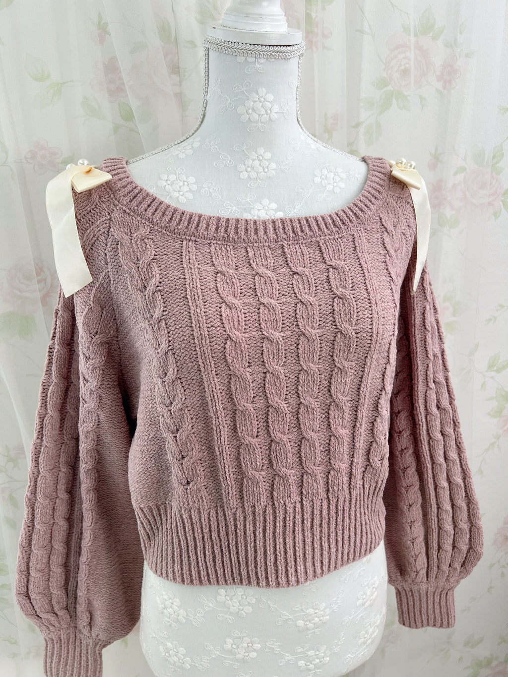 Shoulder Bow Sweater (Pink)