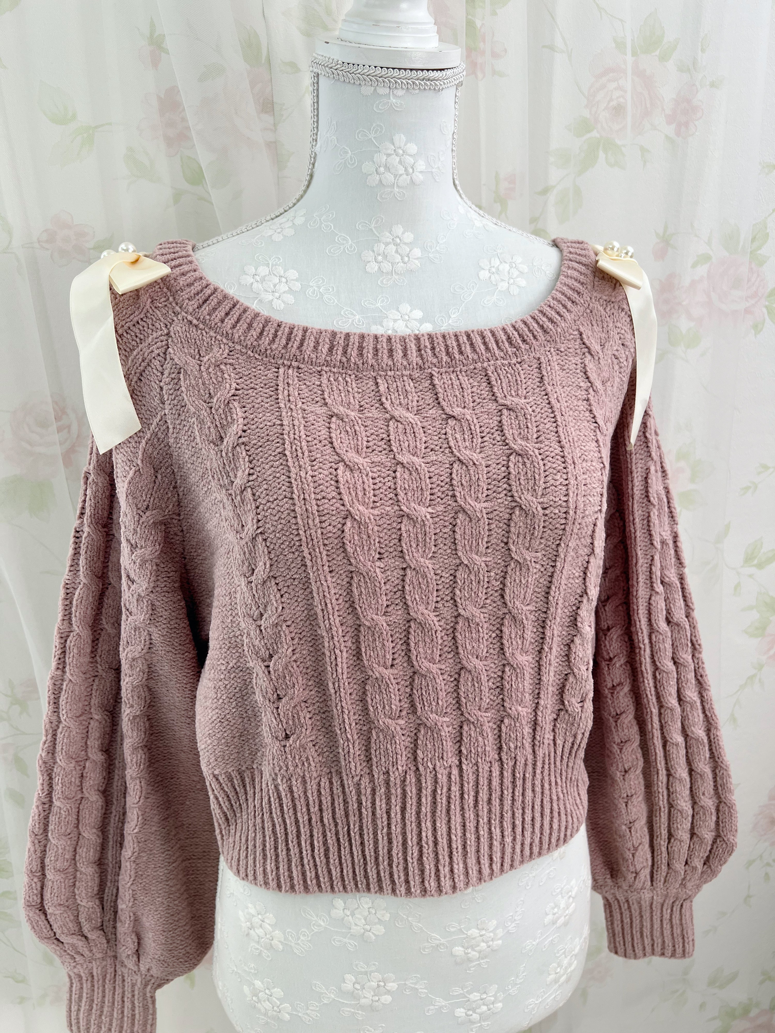 Shoulder Bow Sweater (Pink)