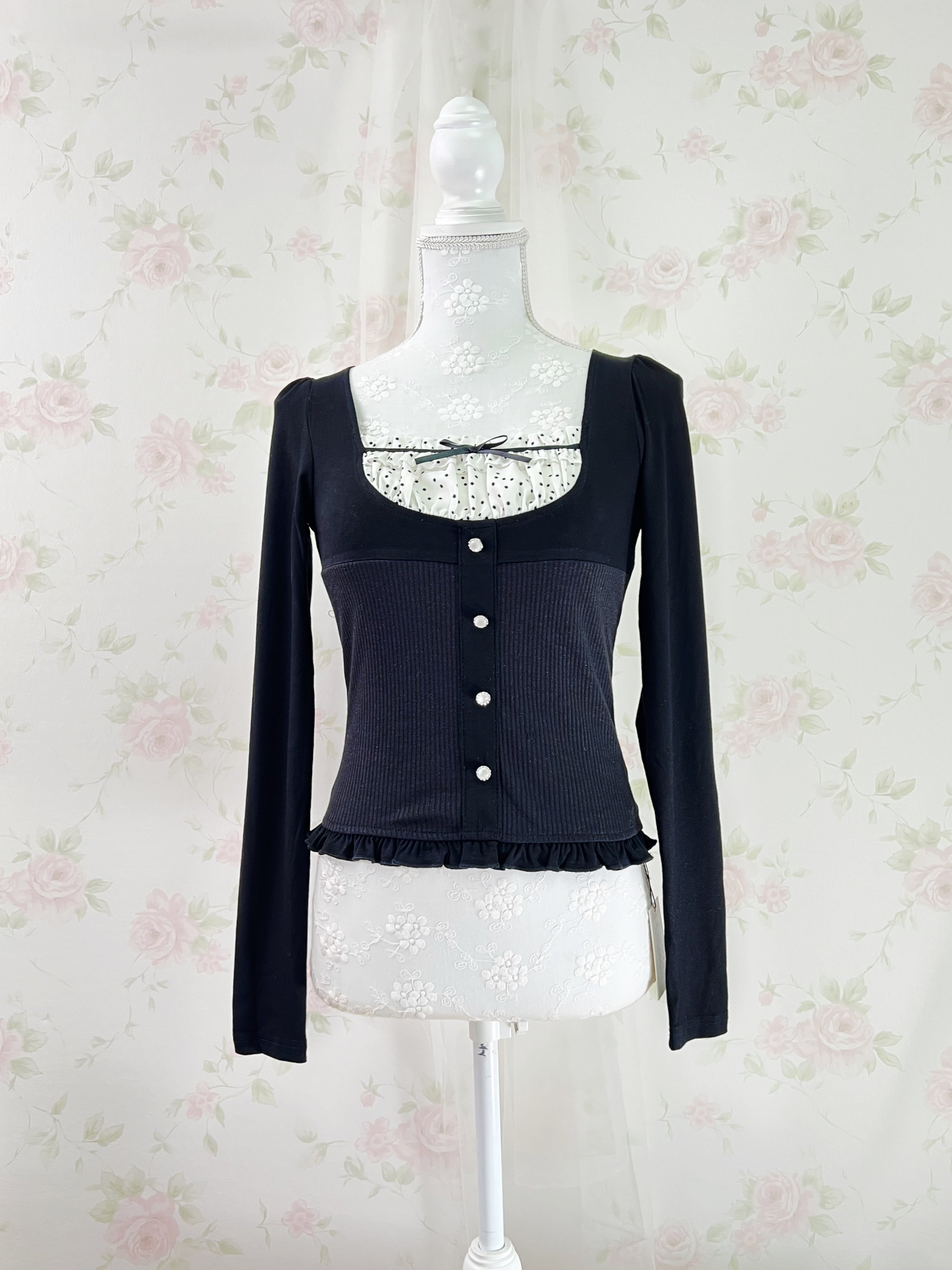 Polka Dot Milkmaid Top (Black)