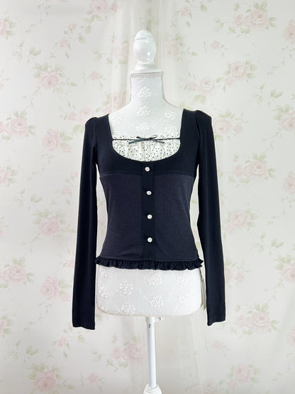 GRL Polka Dot Milkmaid Top (Black)