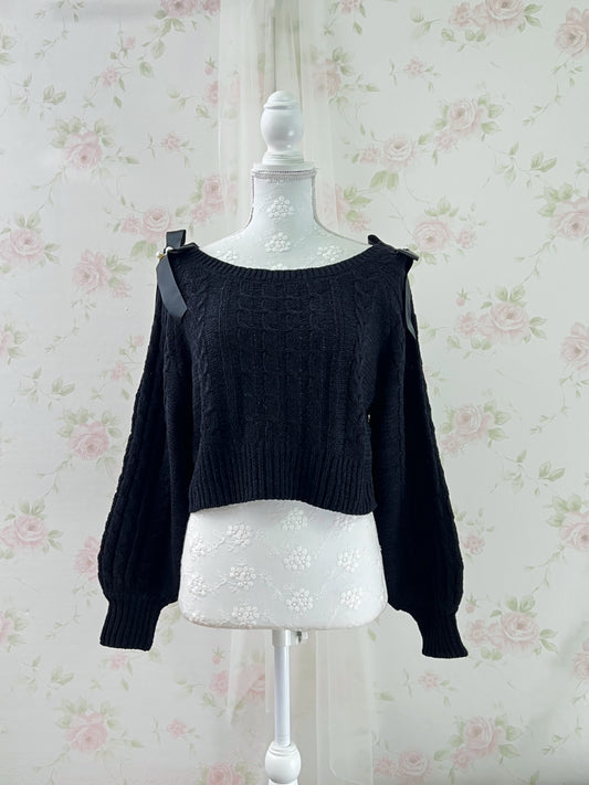 GRL Shoulder Bow Sweater (Black)