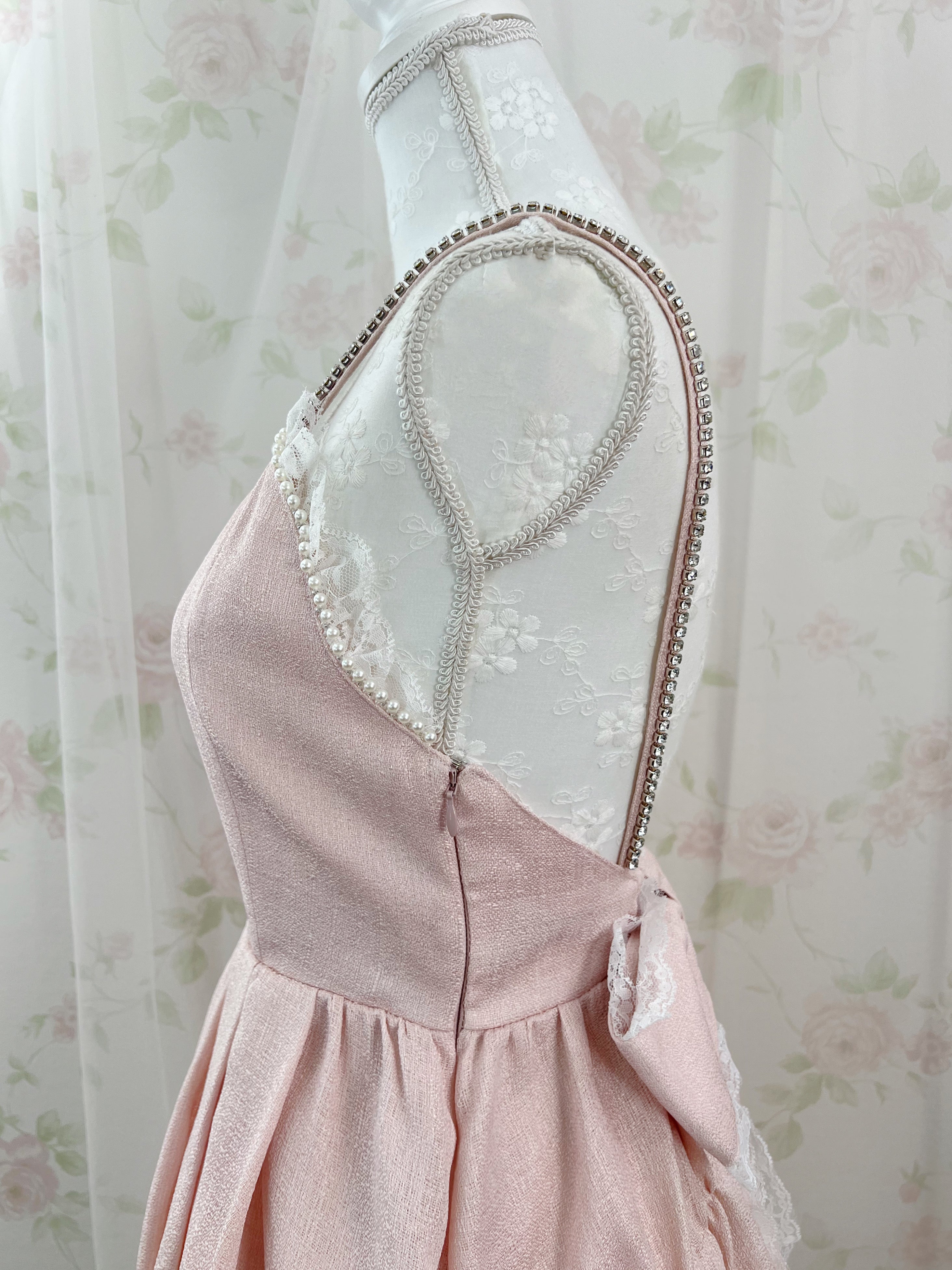 Ank Rouge Crystal Stone Strap Tweed Dress (Pink)