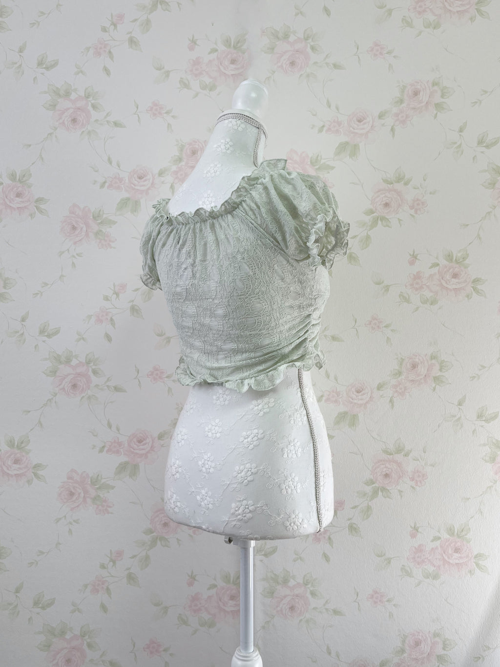 2 Way Shoulder Lacy Top (Mint Green)