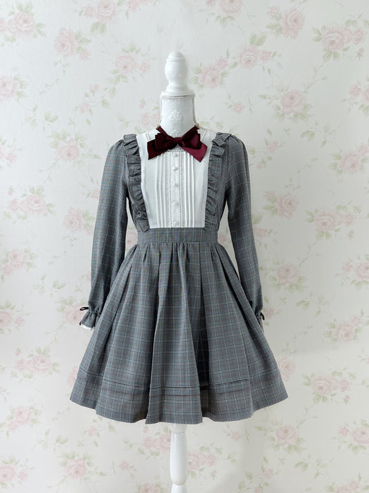 Secret Honey Checked Dress With Bow (Gray)