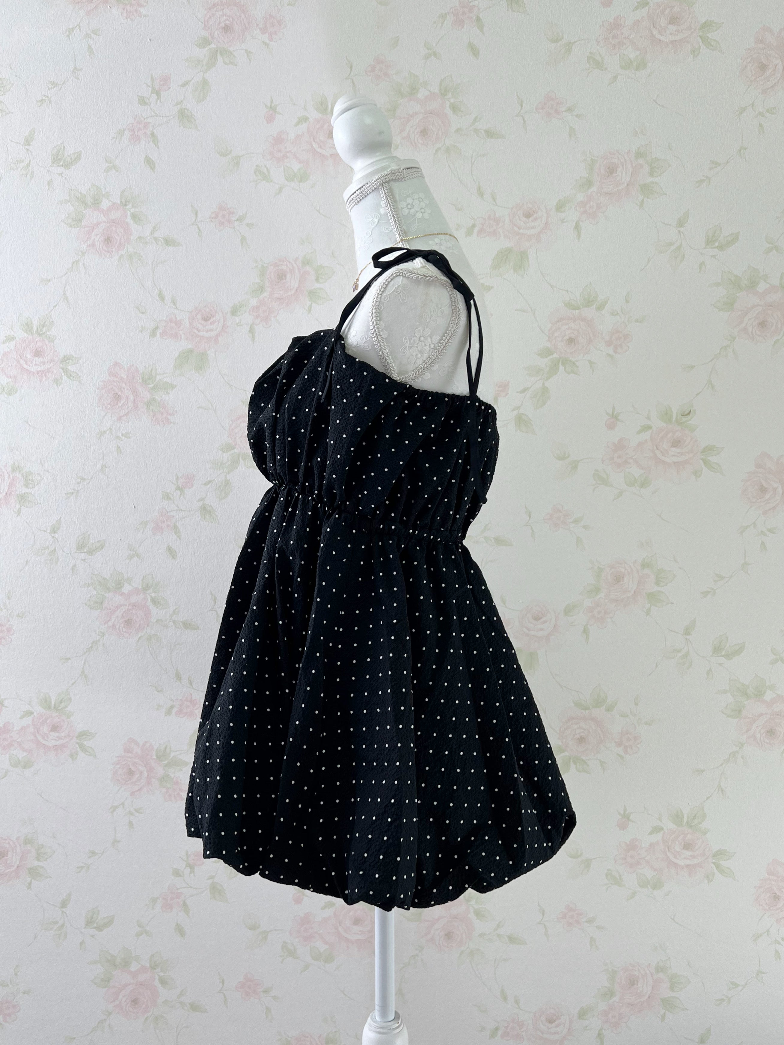 Polka Dot Balloon Tunic Top  (Black)