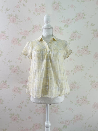 earth music&ecology Checked Cotton Shirt (Baby yellow)