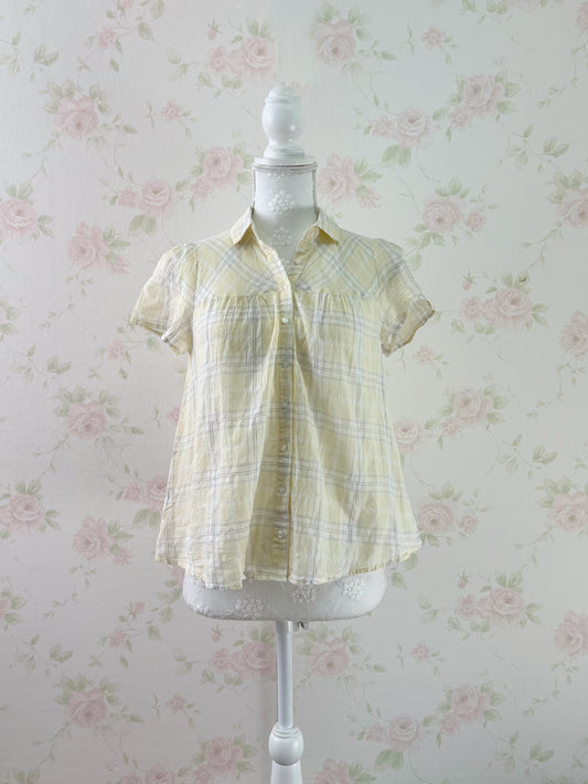 earth music&ecology Checked Cotton Shirt (Baby yellow)