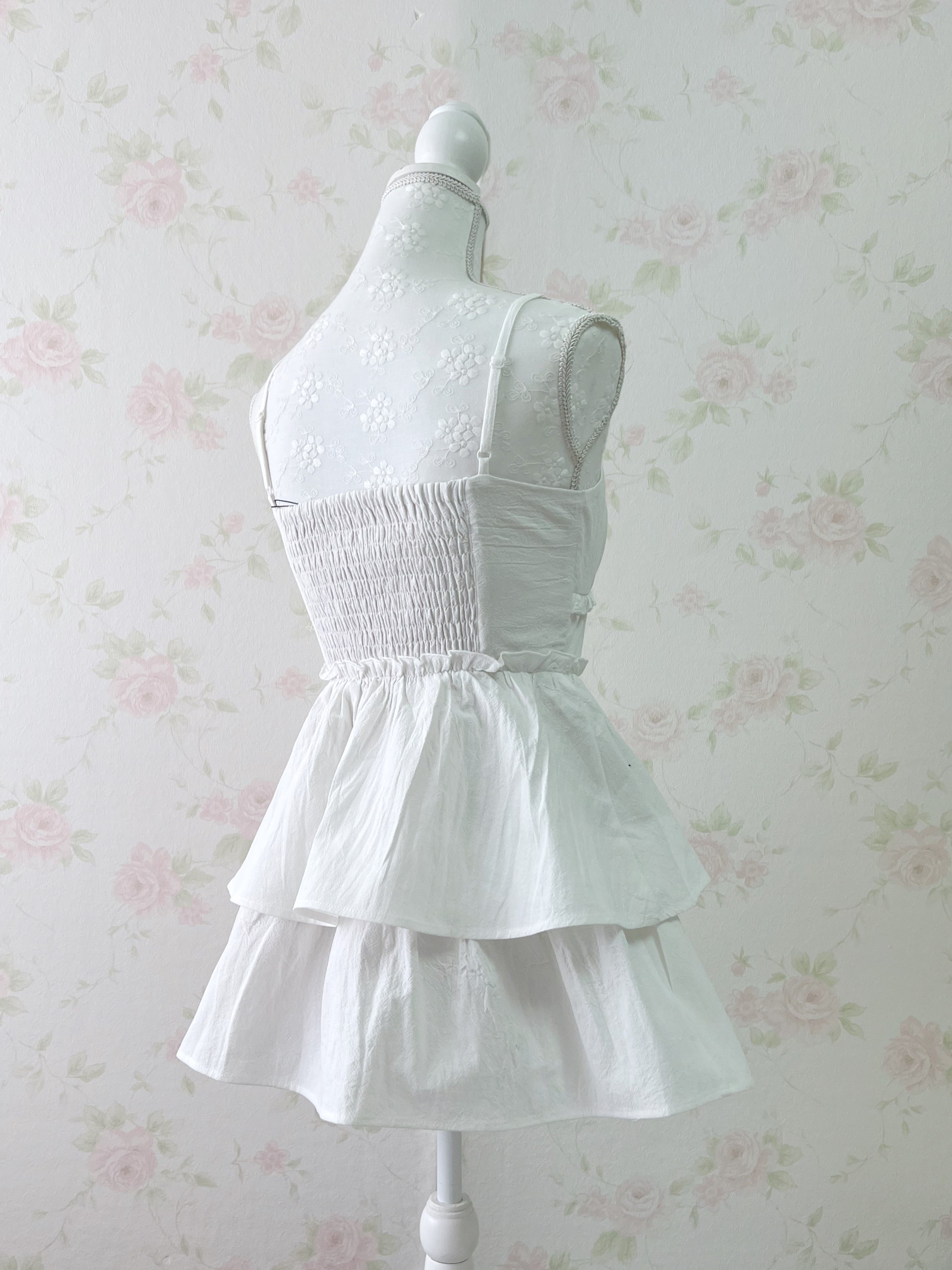 Layered Camisole Summer Cotton Dress (White)