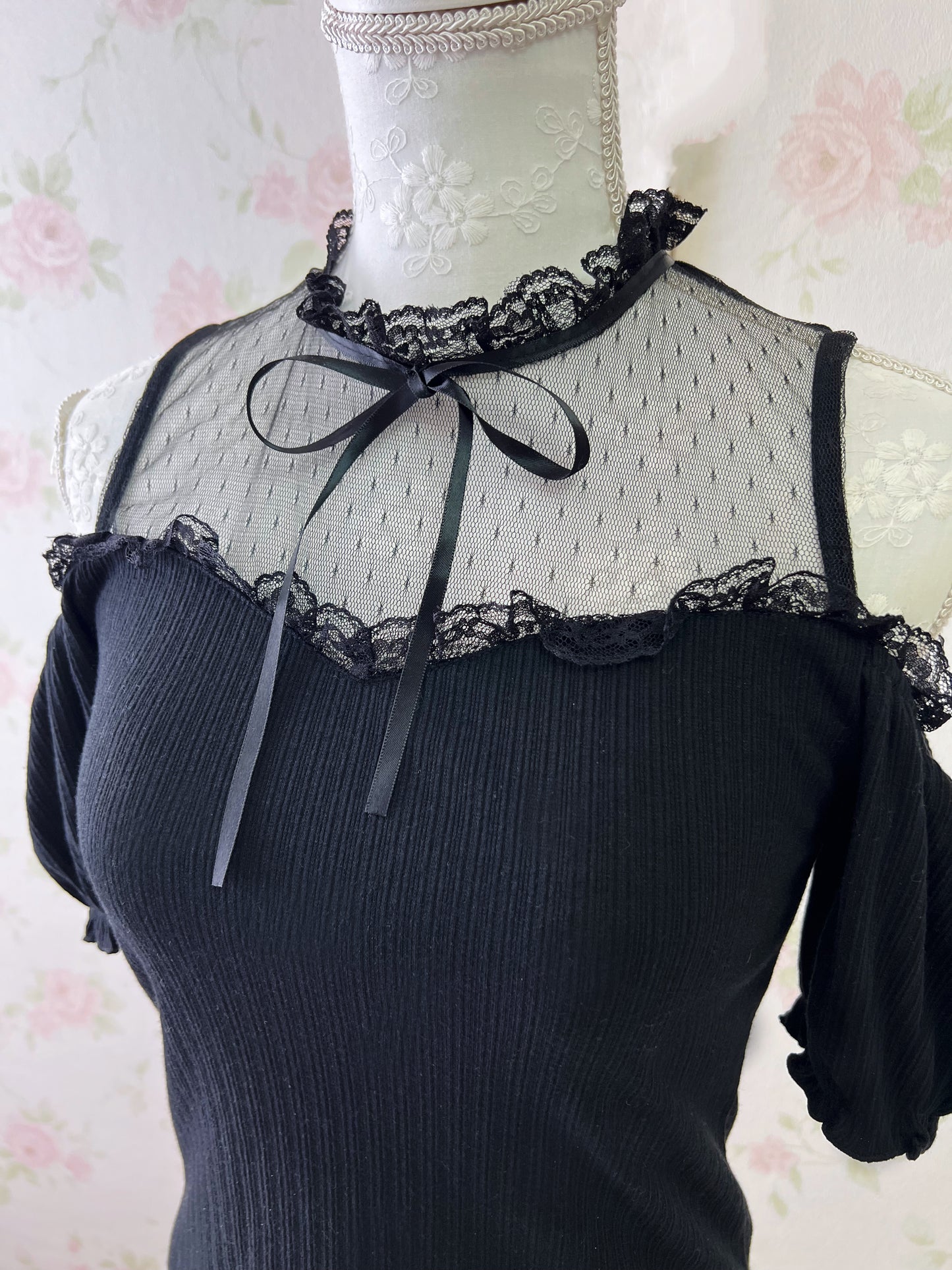 Ank Rouge Off Shoulder Tulle Top (Black)