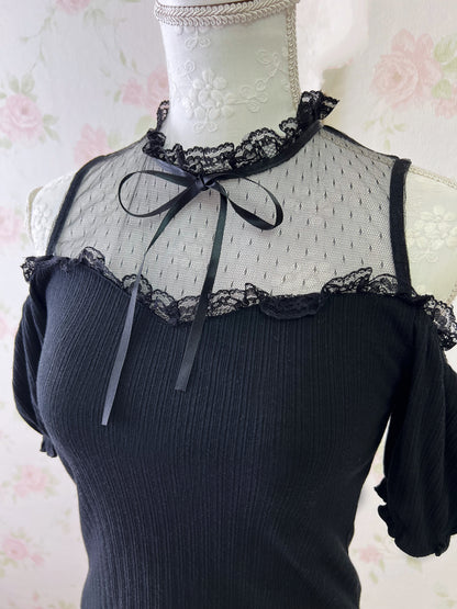 Ank Rouge Off Shoulder Tulle Top (Black)