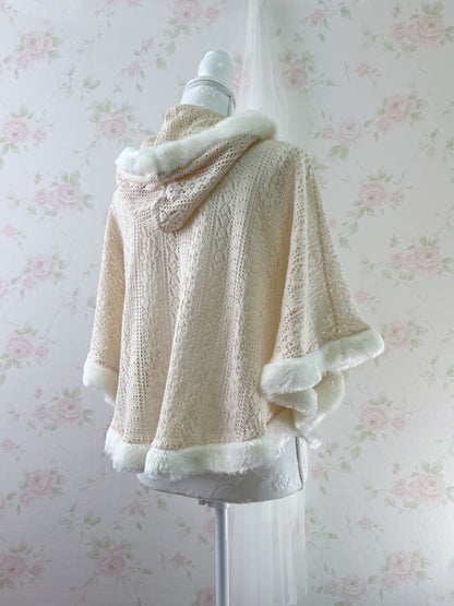Ribbon Pocket Pom Pom Poncho (Beige)