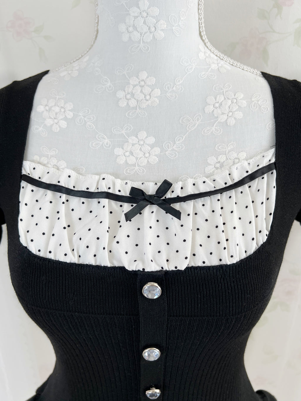 Polka Dot Milkmaid Top (Black)