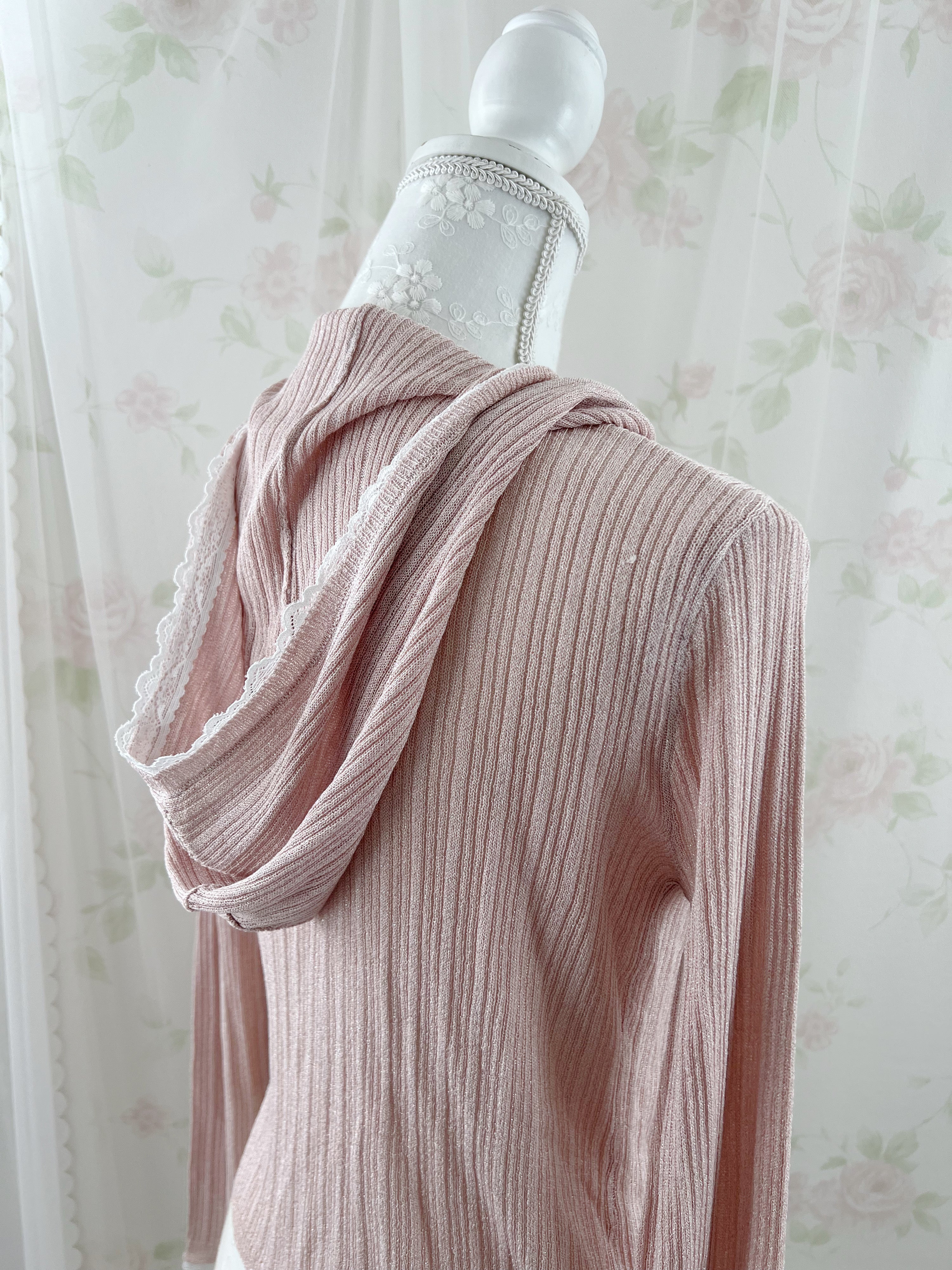 Pink Strawberry Lace Sleeve Hoodie