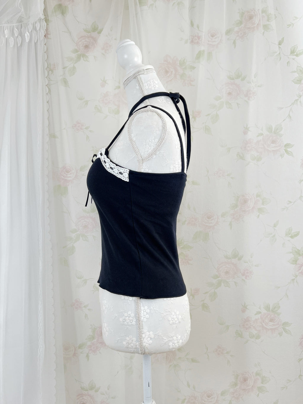 Cotton Lace Cross Neck Camisole (Black)
