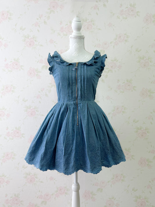 LIZ LISA Embroidery Hem Denim Dress