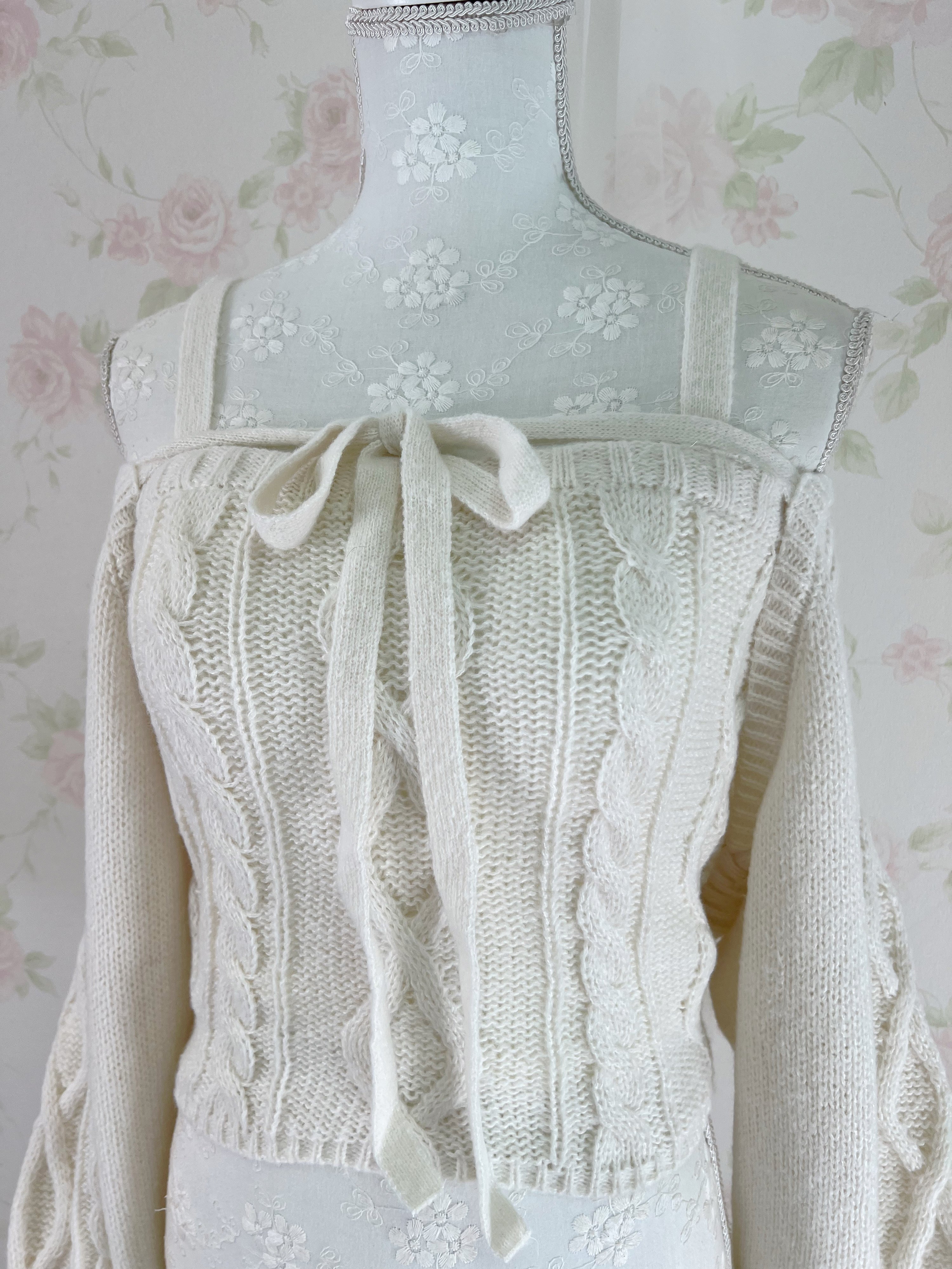 Cardigan Moe Sleeve Camisole Set (Ivory)