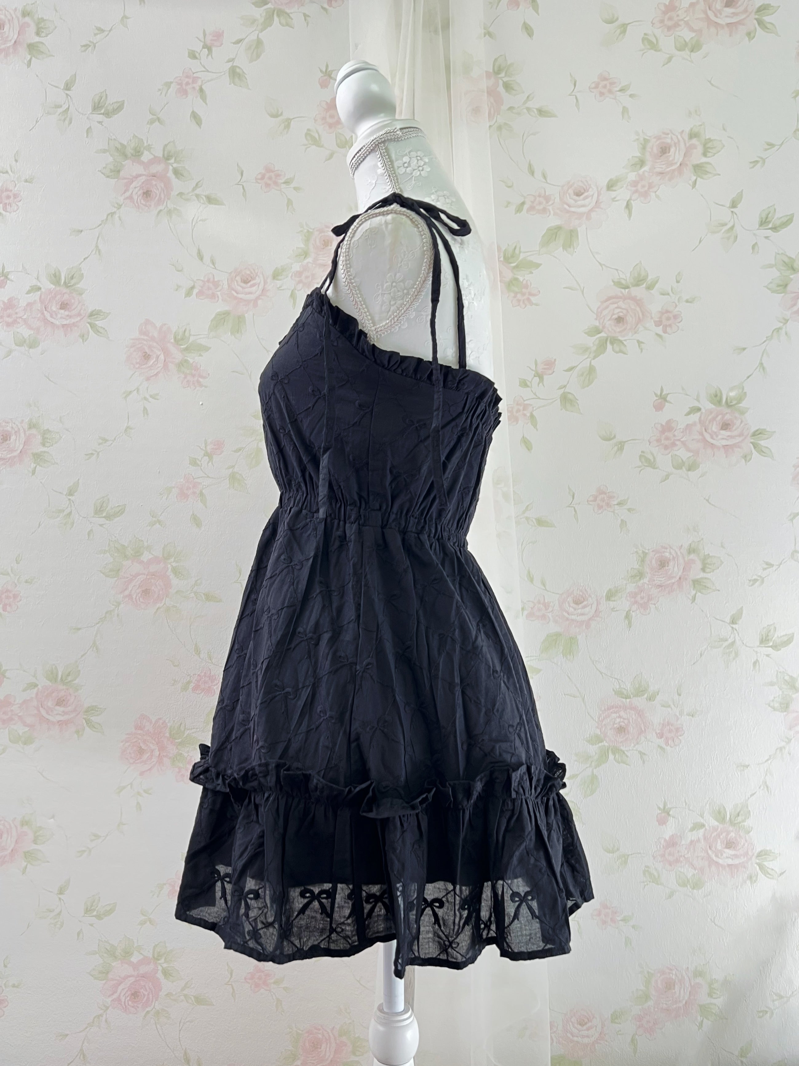 apres jour Ribbon Pattered Cotton Dress (Black)
