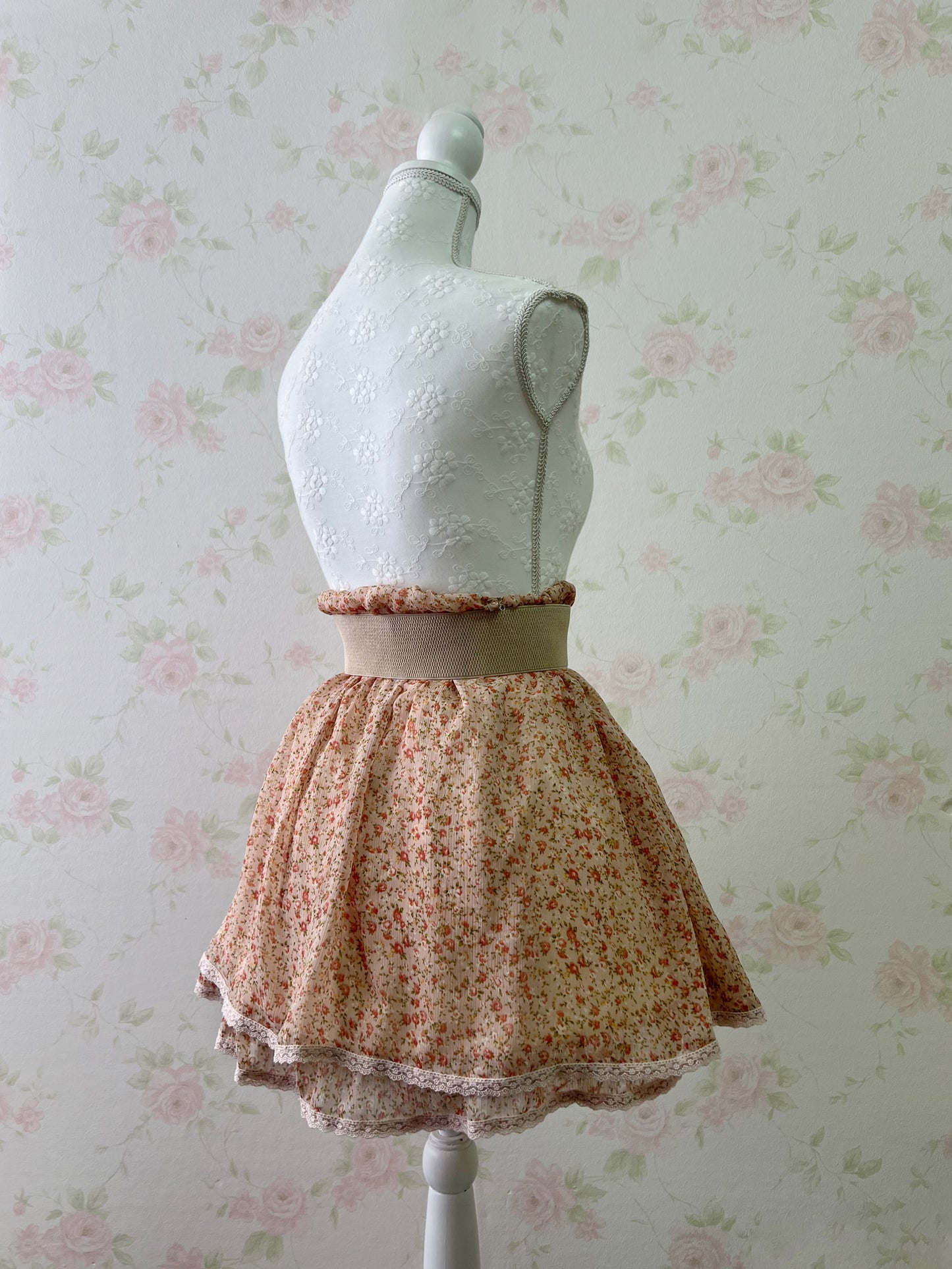 Petite Floral Organdy Skirt With Wide Belt