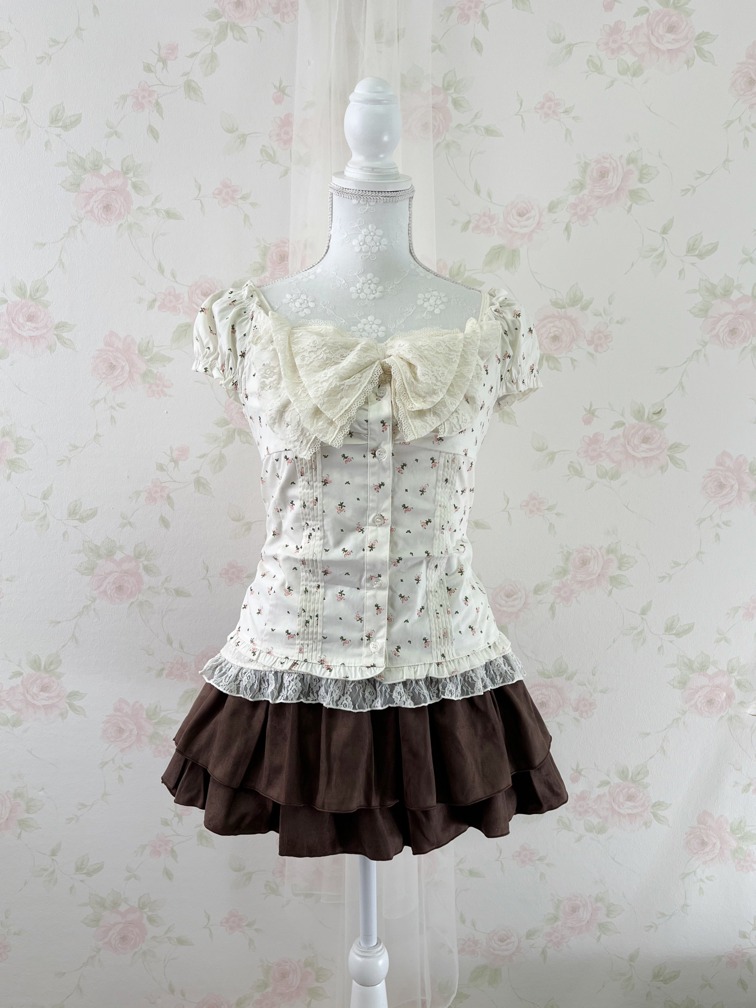 Petite Floral Puff Sleeved Cotton Blouse (Ivory)