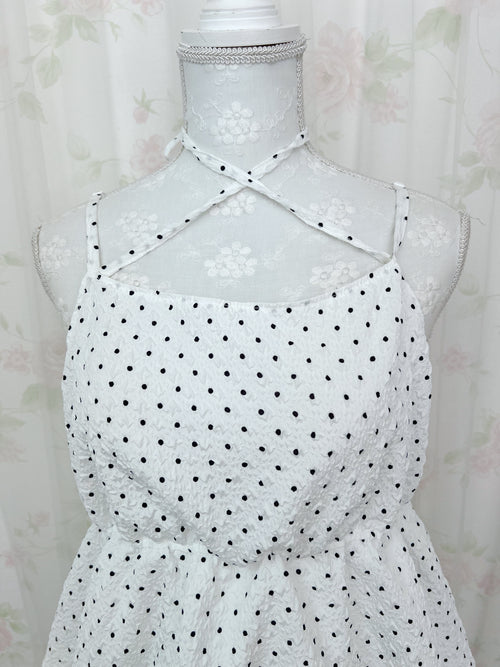 (23%OFF)Polka Dot Balloon Camisole Halter Neck Top